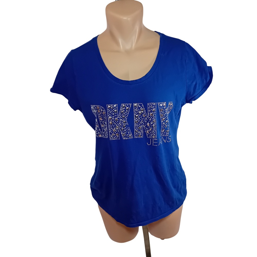 Y2K DKNY Jeans Royal Studded Logo Graphic Tee Business Casual Edgy Cute Fits M/L